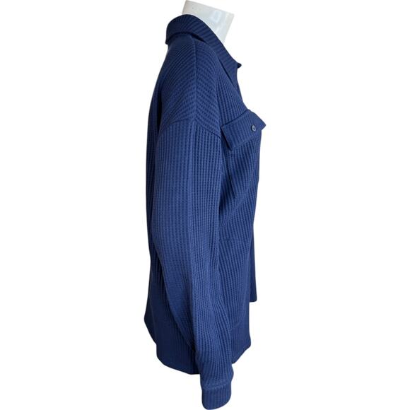 Denim & Co. Sherpa Waffle Knit Shirt Jacket Navy Small NWOT Winter Casual Pocket - Picture 8 of 14